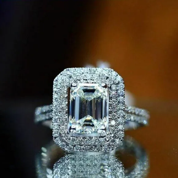 Radiant Cut Zircon Macro Pave Silver Plated Luxury Wedding Ring for Women, L215